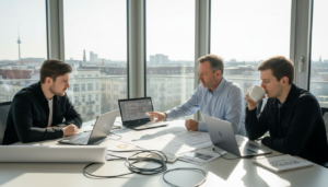 Projektleiter und Ingenieure besprechen gemeinsam die nächsten Schritte.