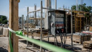Der Baustromverteiler wurde fachgerecht auf der Baustelle installiert.