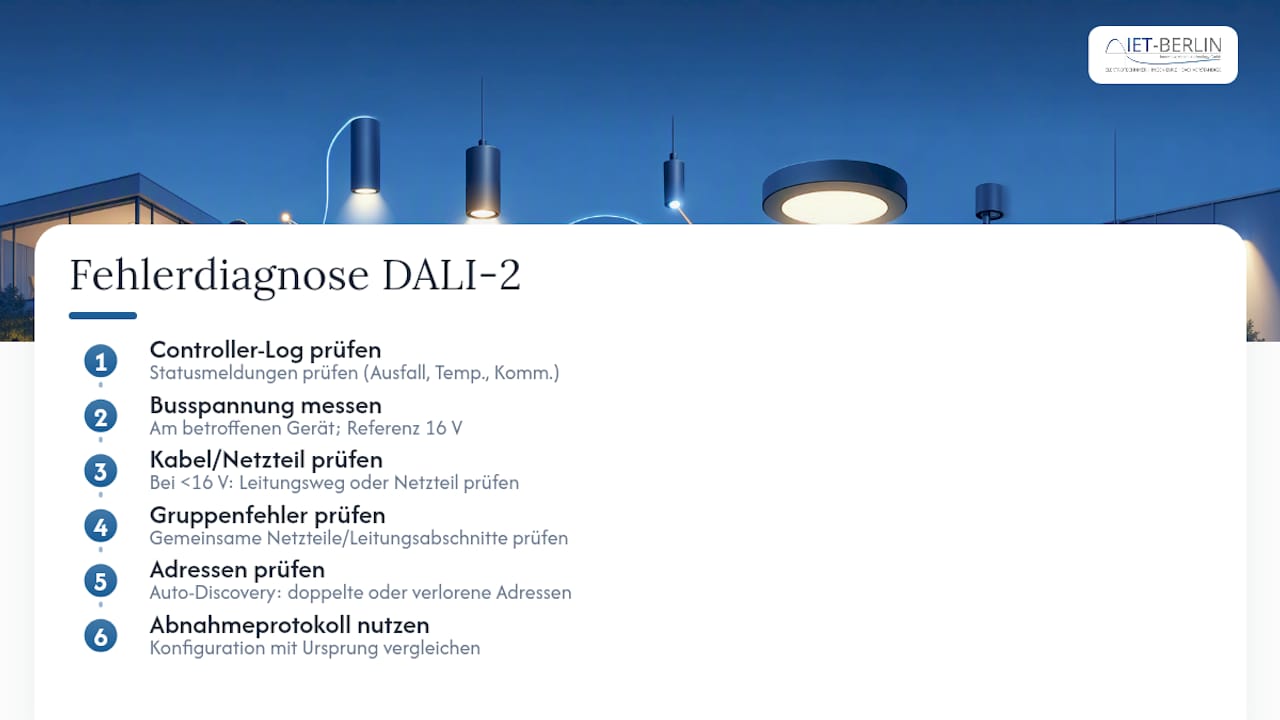 Wie diagnostiziert man Fehler in DALI-2-Anlagen? — overview diagram