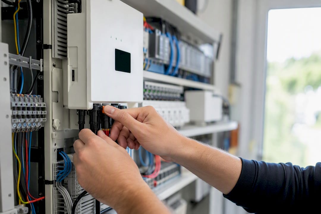 Elektriker verkabelt intelligenten Solarenergie-Zähler