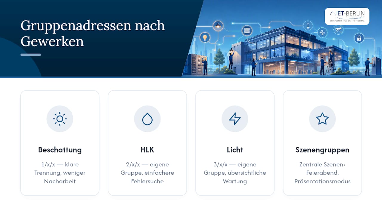 Schema zur KNX-Gruppenadressierung nach Funktionen
