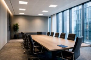 Modernes Konferenzzimmer mit gleichmäßiger Beleuchtung
