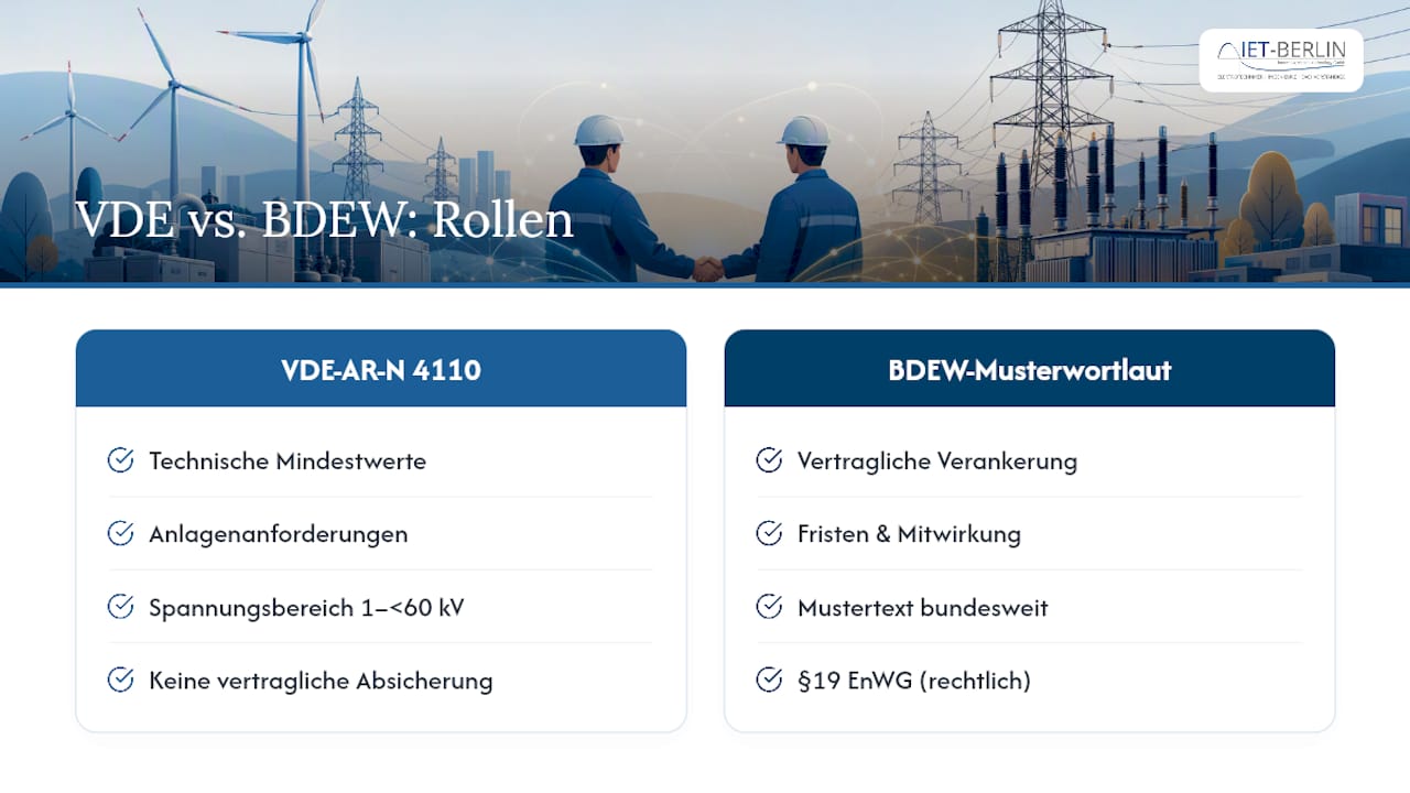 Vergleich zwischen VDE-Vorschrift und BDEW-Musterformulierung