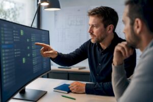 Planer überprüft digitalen GAEB-Ausschreibungsaustausch