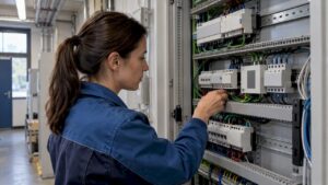 KNX-Busverkabelung im Verteiler für Gebäudeautomation