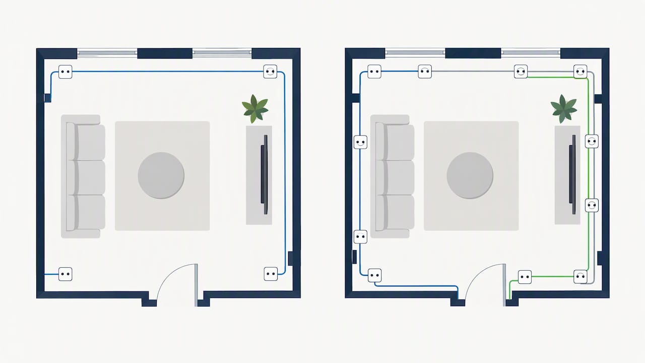 Grundrisse mit unterschiedlichen Steckdosenlayouts